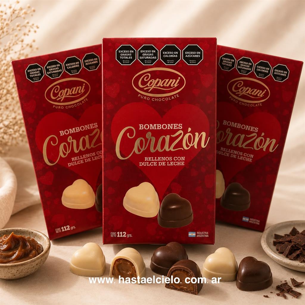 CAJA BOMBON DE CHOCOLATE CORAZON DULCE DE LECHE 10 U. 120GR.
