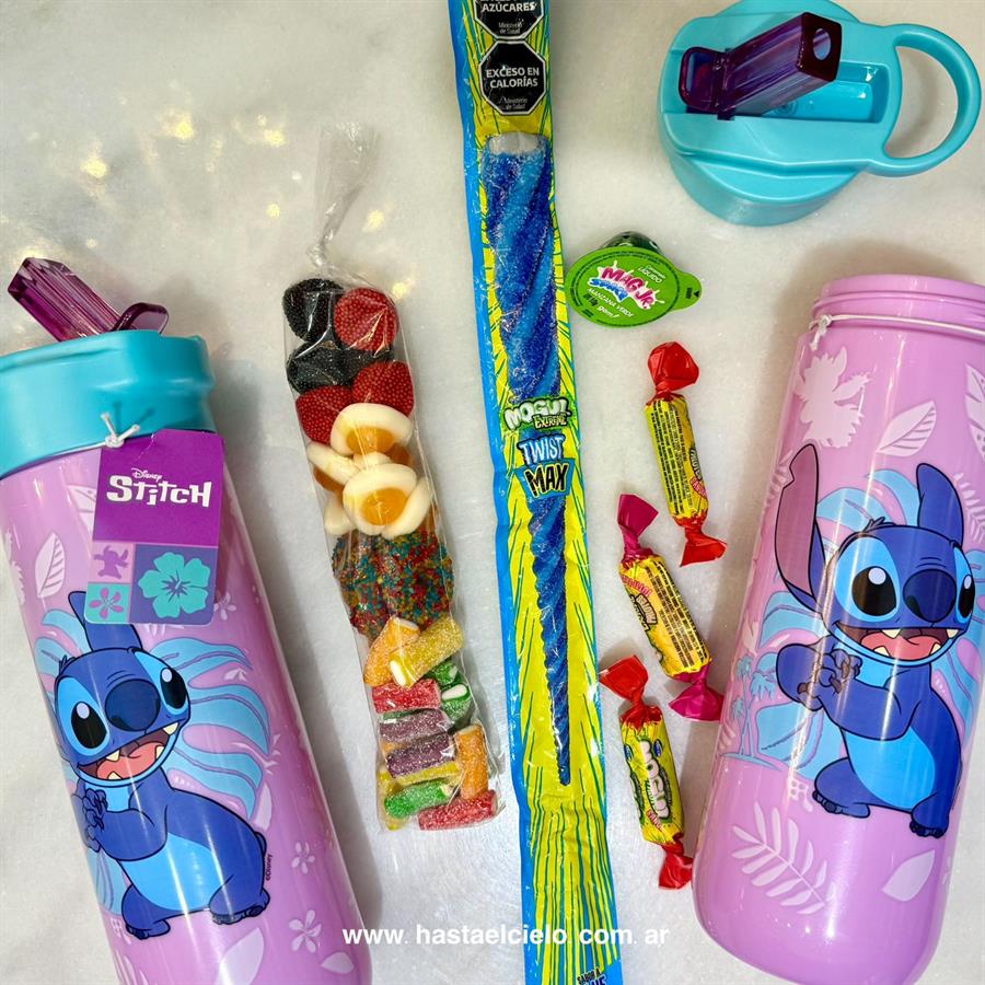 BOTELLA GRANDE CON GOLOSINAS STICH.