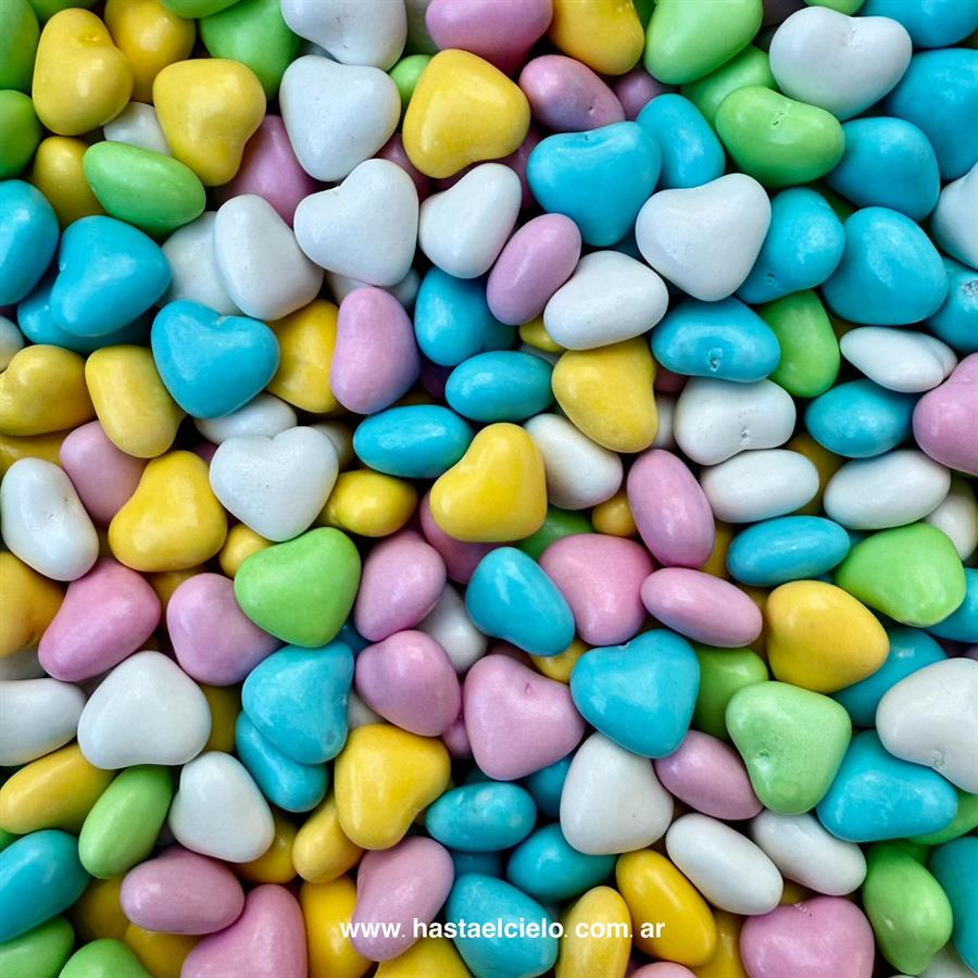CORAZONCITOS DE CHOCOLATE CONFITADAS MULTICOLOR PASTEL.