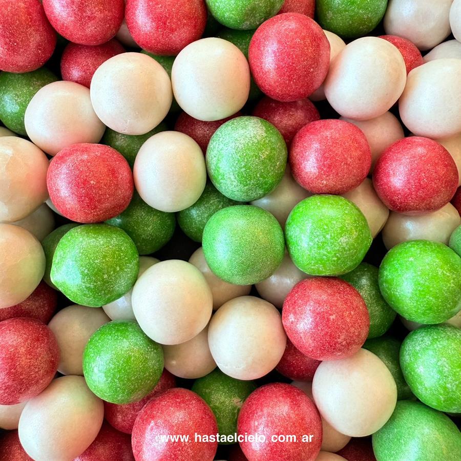 PERLA DE CHICLE BOLON MIX ROJO, VERDE Y BLANCO 2,5CM APROX.